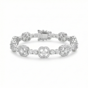 925 Sterling Silver Geometric Halo Link Bracelet High Polish Rhodium Finish Jewellery