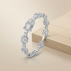 AGOR 925 Sterling Silver Geometric Halo Link Bracelet High Polish Rhodium Finish Jewellery