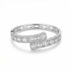 AGOR 925 Sterling Silver Bypass Hinged Bangle High Polish Rhodium Finish Jewellery