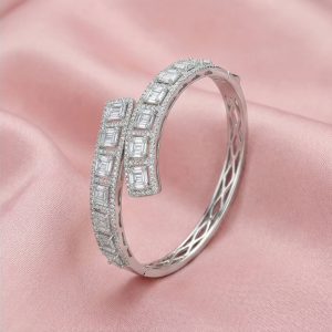 AGOR 925 Sterling Silver Bypass Hinged Bangle High Polish Rhodium Finish Jewellery