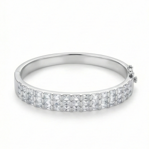 AGOR 925 Sterling Silver Double Row Hinged Bangle High Polish Rhodium Finish Jewellery