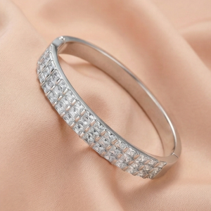 AGOR 925 Sterling Silver Double Row Hinged Bangle High Polish Rhodium Finish Jewellery
