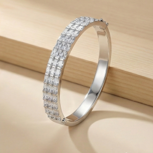 AGOR 925 Sterling Silver Double Row Hinged Bangle High Polish Rhodium Finish Jewellery