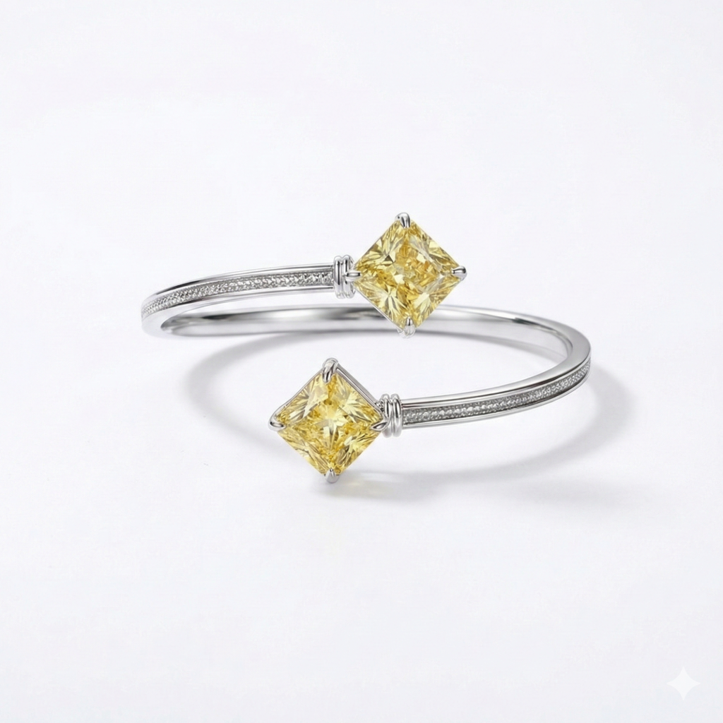AGOR 925 Sterling Silver Yellow Square Cuff Bracelet High Polish Rhodium Finish Jewellery