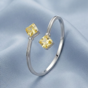 AGOR 925 Sterling Silver Yellow Square Cuff Bracelet High Polish Rhodium Finish Jewellery