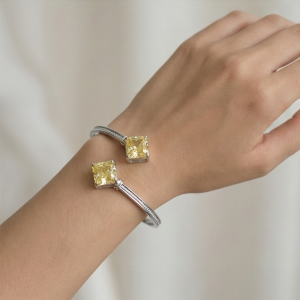 AGOR 925 Sterling Silver Yellow Square Cuff Bracelet High Polish Rhodium Finish Jewellery