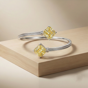 AGOR 925 Sterling Silver Yellow Square Cuff Bracelet High Polish Rhodium Finish Jewellery