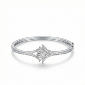 AGOR 925 Sterling Silver Geometric Hinged Bangle High Polish Rhodium Finish Jewellery