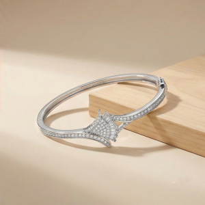AGOR 925 Sterling Silver Geometric Hinged Bangle High Polish Rhodium Finish Jewellery