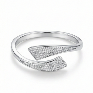 AGOR 925 Sterling Silver Bypass Kada Bracelet High Polish Rhodium Finish Fine Jewellery