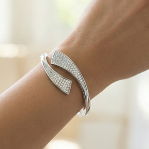 AGOR 925 Sterling Silver Bypass Kada Bracelet High Polish Rhodium Finish Fine Jewellery