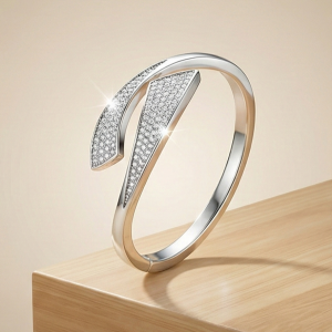 AGOR 925 Sterling Silver Bypass Kada Bracelet High Polish Rhodium Finish Fine Jewellery