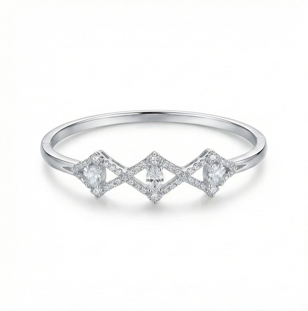 AGOR 925 Sterling Silver Geometric Rhombus Kada Bracelet High Polish Rhodium Finish Statement Jewellery