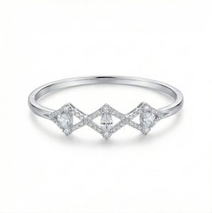 AGOR 925 Sterling Silver Geometric Rhombus Kada Bracelet High Polish Rhodium Finish Statement Jewellery