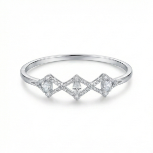 925 Sterling Silver Geometric Rhombus Kada Bracelet High Polish Rhodium Finish Statement Jewellery