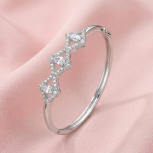 AGOR 925 Sterling Silver Geometric Rhombus Kada Bracelet High Polish Rhodium Finish Statement Jewellery