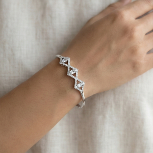 AGOR 925 Sterling Silver Geometric Rhombus Kada Bracelet High Polish Rhodium Finish Statement Jewellery