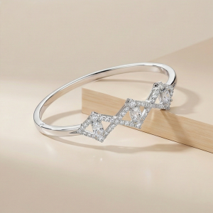 AGOR 925 Sterling Silver Geometric Rhombus Kada Bracelet High Polish Rhodium Finish Statement Jewellery