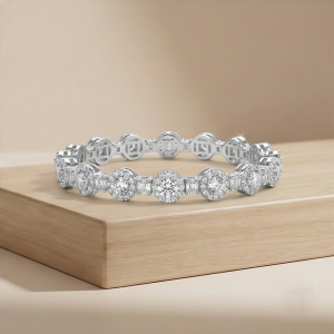 AGOR 925 Sterling Silver Halo Link Hinged Kada Bracelet High Polish Rhodium Finish Bridal Jewellery