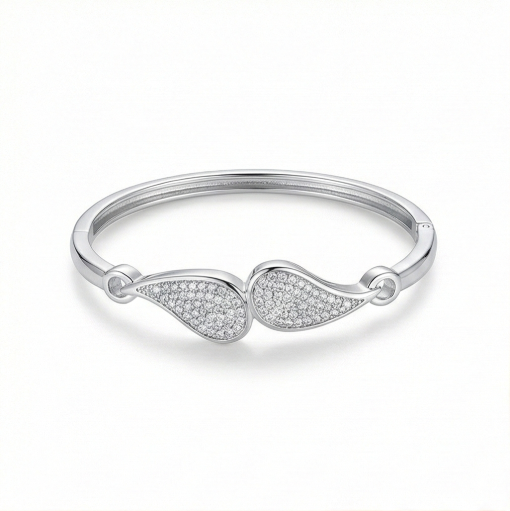AGOR 925 Sterling Silver Teardrop Motif Kada Bracelet High Polish Rhodium Finish Minimalist Jewellery