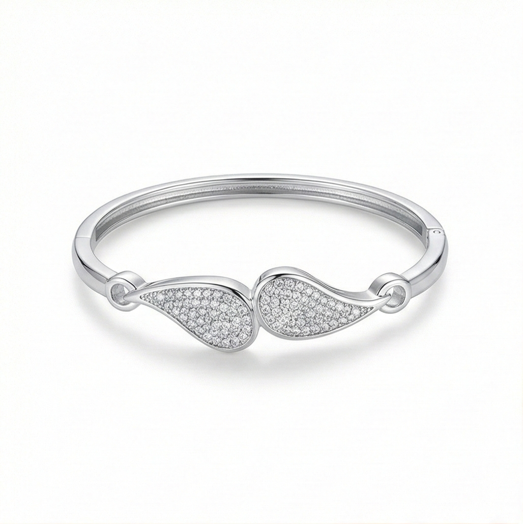 925 Sterling Silver Teardrop Motif Kada Bracelet High Polish Rhodium Finish Minimalist Jewellery