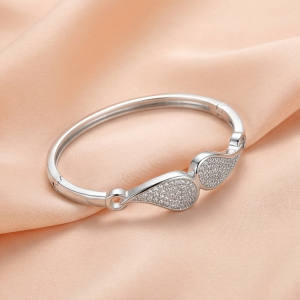 AGOR 925 Sterling Silver Teardrop Motif Kada Bracelet High Polish Rhodium Finish Minimalist Jewellery