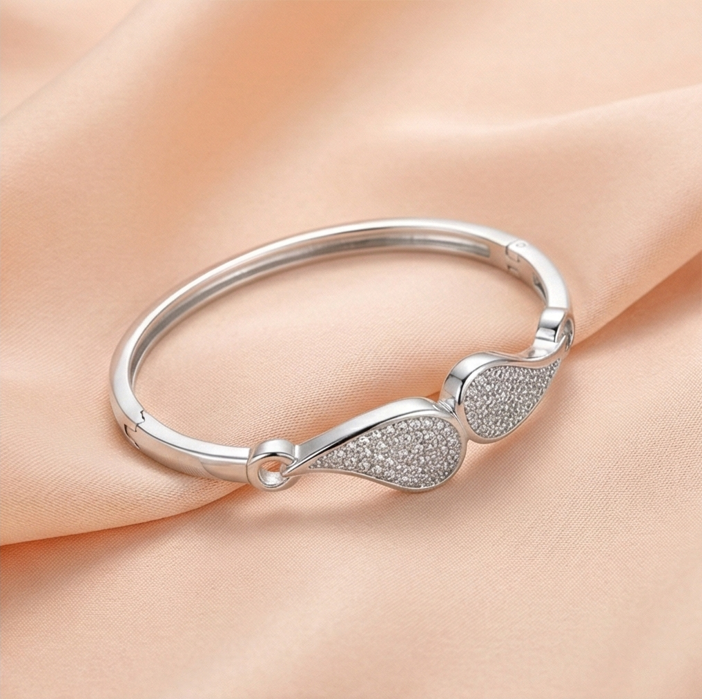 925 Sterling Silver Teardrop Motif Kada Bracelet High Polish Rhodium Finish Minimalist Jewellery