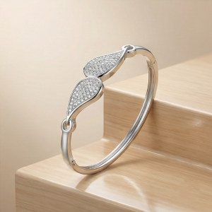 AGOR 925 Sterling Silver Teardrop Motif Kada Bracelet High Polish Rhodium Finish Minimalist Jewellery