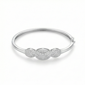 AGOR 925 Sterling Silver Overlapping Oval Kada Bangle Bracelet High Polish Rhodium Finish Elegant Jewellery