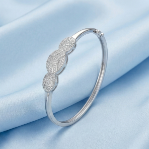 925 Sterling Silver Overlapping Oval Kada Bangle Bracelet High Polish Rhodium Finish Elegant Jewellery