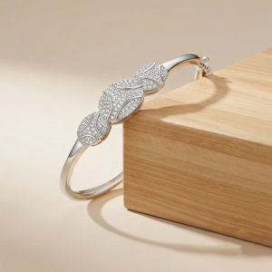 AGOR 925 Sterling Silver Overlapping Oval Kada Bangle Bracelet High Polish Rhodium Finish Elegant Jewellery