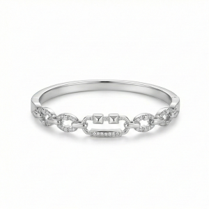 AGOR 925 Sterling Silver Chain Link Kada Bracelet High Polish Rhodium Finish Contemporary Jewellery