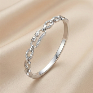 AGOR 925 Sterling Silver Chain Link Kada Bracelet High Polish Rhodium Finish Contemporary Jewellery