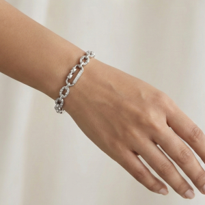 AGOR 925 Sterling Silver Chain Link Kada Bracelet High Polish Rhodium Finish Contemporary Jewellery