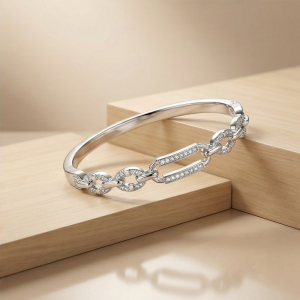 AGOR 925 Sterling Silver Chain Link Kada Bracelet High Polish Rhodium Finish Contemporary Jewellery