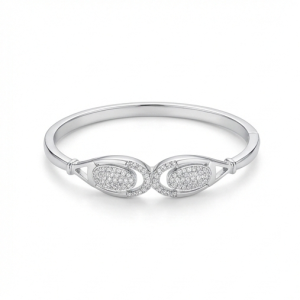 AGOR 925 Sterling Silver Intersecting Loop Kada Bracelet High Polish Rhodium Finish Infinity Jewellery