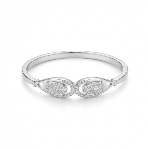 925 Sterling Silver Intersecting Loop Kada Bracelet High Polish Rhodium Finish Infinity Jewellery