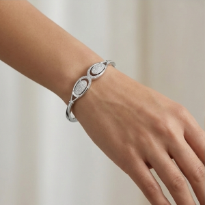 AGOR 925 Sterling Silver Intersecting Loop Kada Bracelet High Polish Rhodium Finish Infinity Jewellery