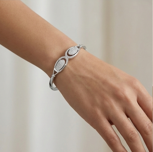 925 Sterling Silver Intersecting Loop Kada Bracelet High Polish Rhodium Finish Infinity Jewellery