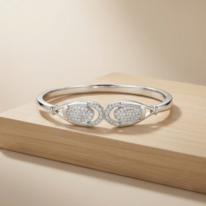 AGOR 925 Sterling Silver Intersecting Loop Kada Bracelet High Polish Rhodium Finish Infinity Jewellery