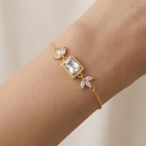 925 Sterling Silver Gold Plated Rectangular Floral Chain Bracelet Premium Jewellery for Women