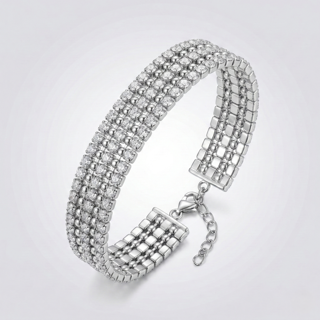 AGOR 925 Sterling Silver Triple Row Statement Tennis Bracelet Premium Jewellery for Women