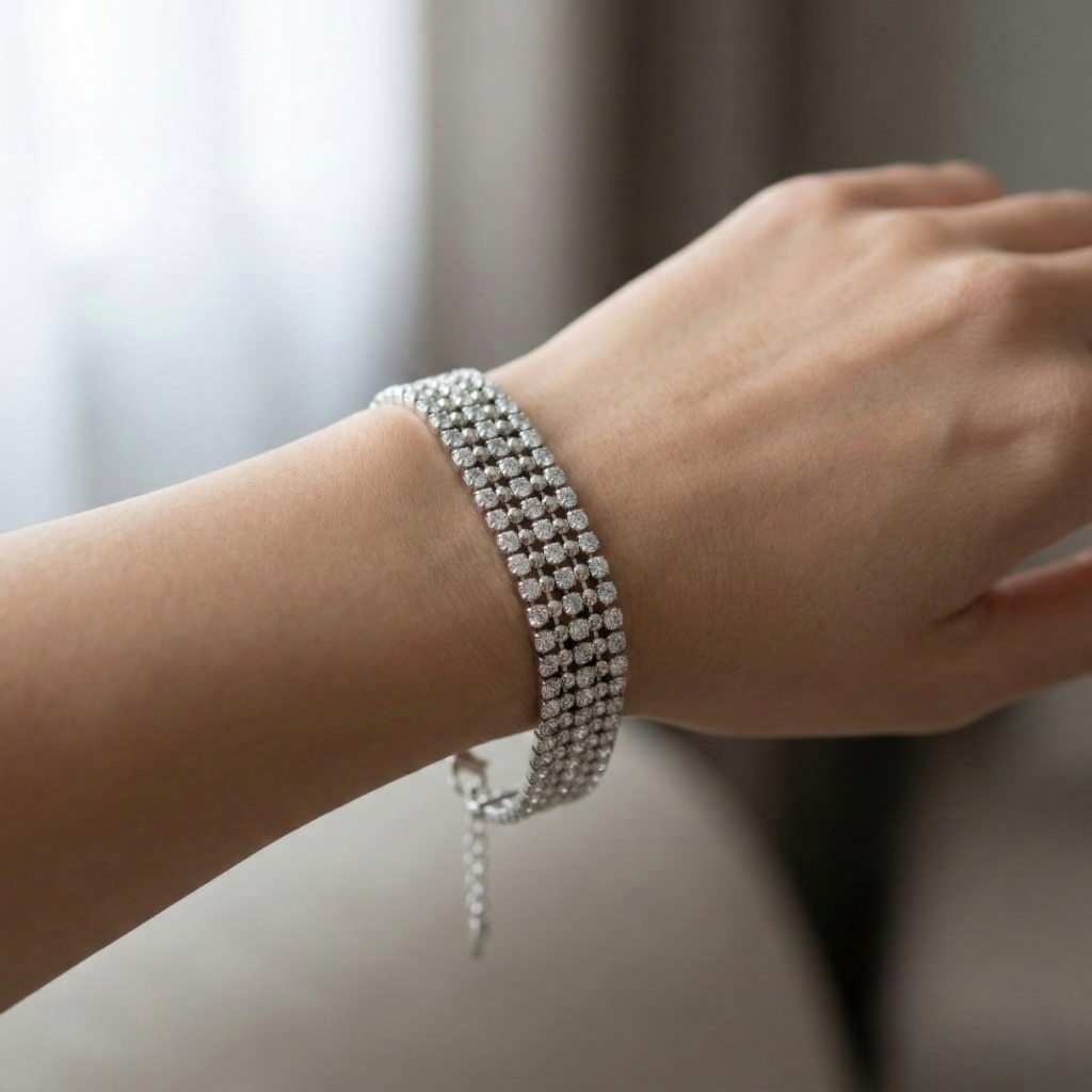 AGOR 925 Sterling Silver Triple Row Statement Tennis Bracelet Premium Jewellery for Women