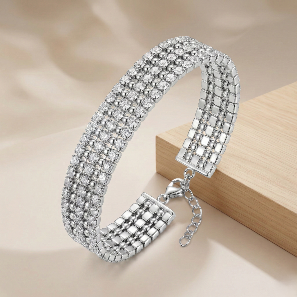 AGOR 925 Sterling Silver Triple Row Statement Tennis Bracelet Premium Jewellery for Women