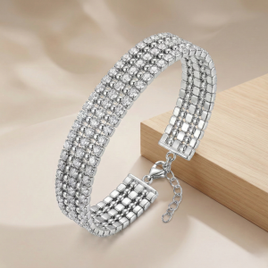 AGOR 925 Sterling Silver Triple Row Statement Tennis Bracelet Premium Jewellery for Women