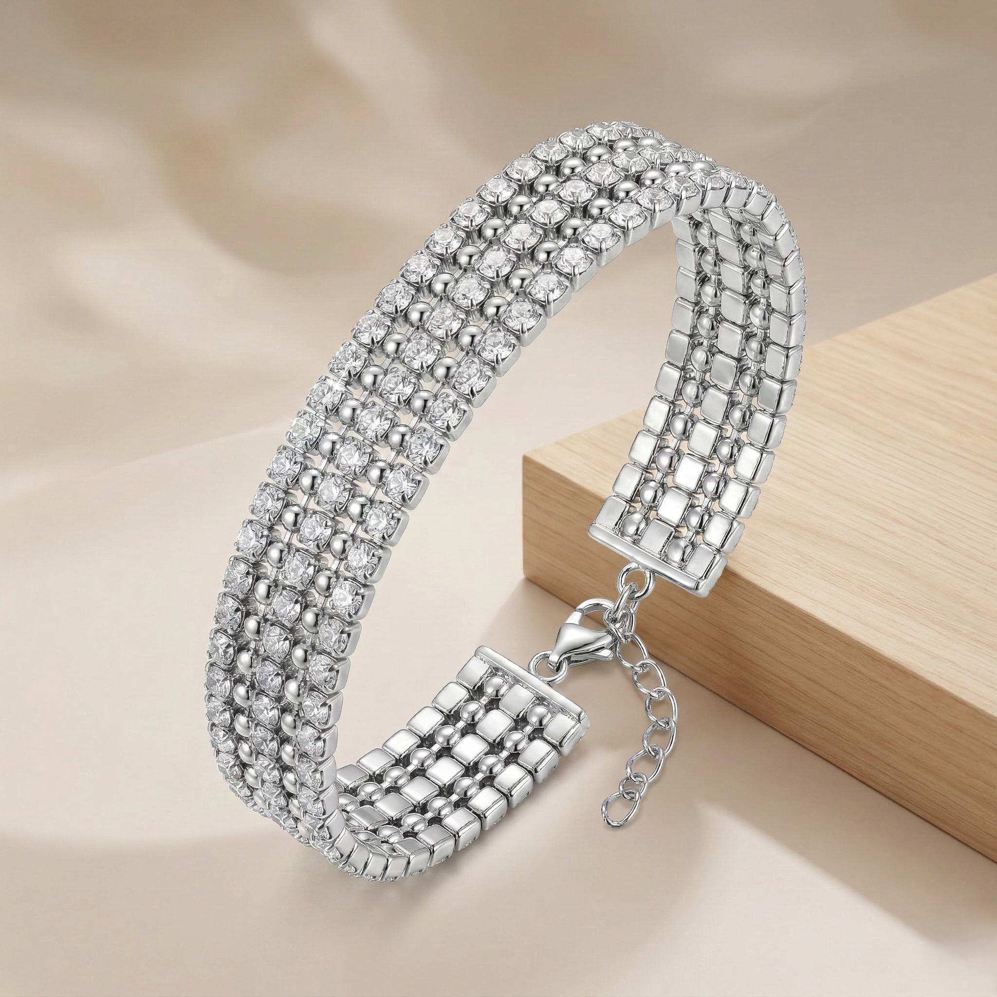 925 Sterling Silver Triple Row Statement Tennis Bracelet Premium Jewellery for Women