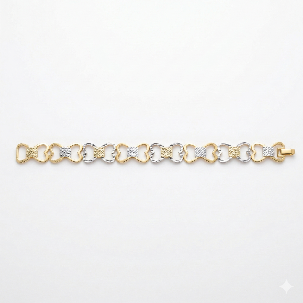 AGOR 925 Sterling Silver Two Tone Heart Link Bracelet Premium Jewellery for Women