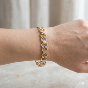 AGOR 925 Sterling Silver Two Tone Heart Link Bracelet Premium Jewellery for Women
