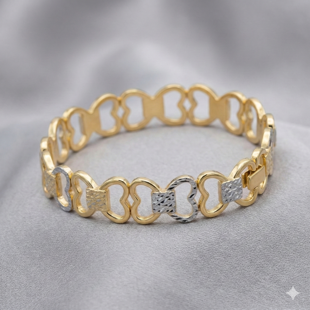 AGOR 925 Sterling Silver Two Tone Heart Link Bracelet Premium Jewellery for Women