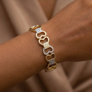 AGOR 925 Sterling Silver Two Tone Heart Link Bracelet Premium Jewellery for Women